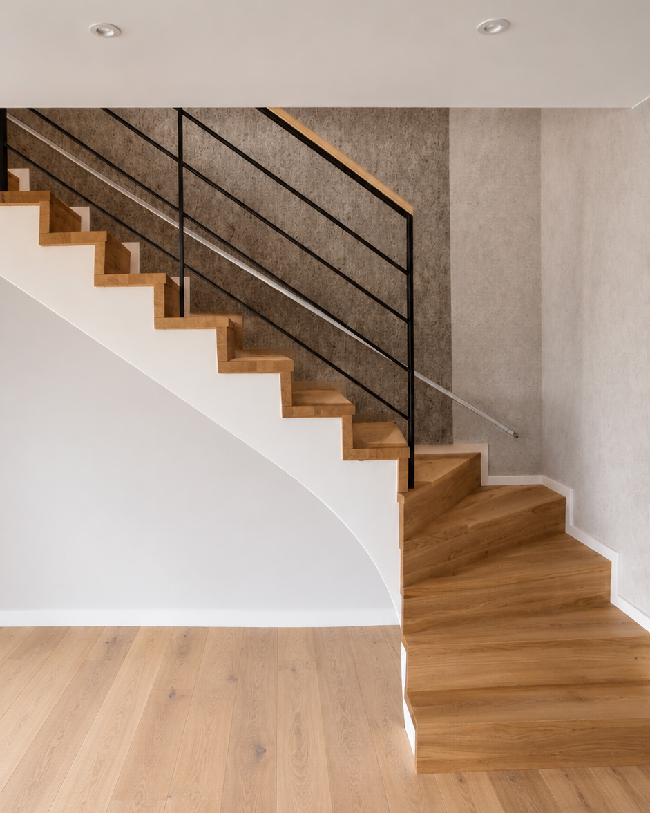 Betontreppe mit Holz verkleidet